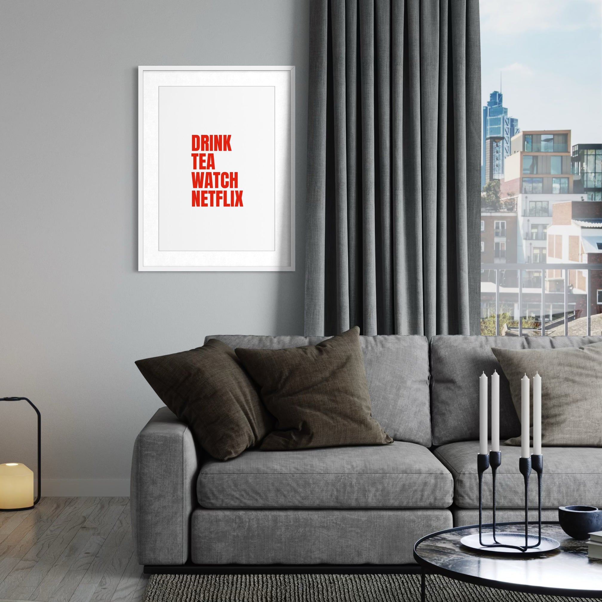 Drink Tea Watch Netflix - White - Framed