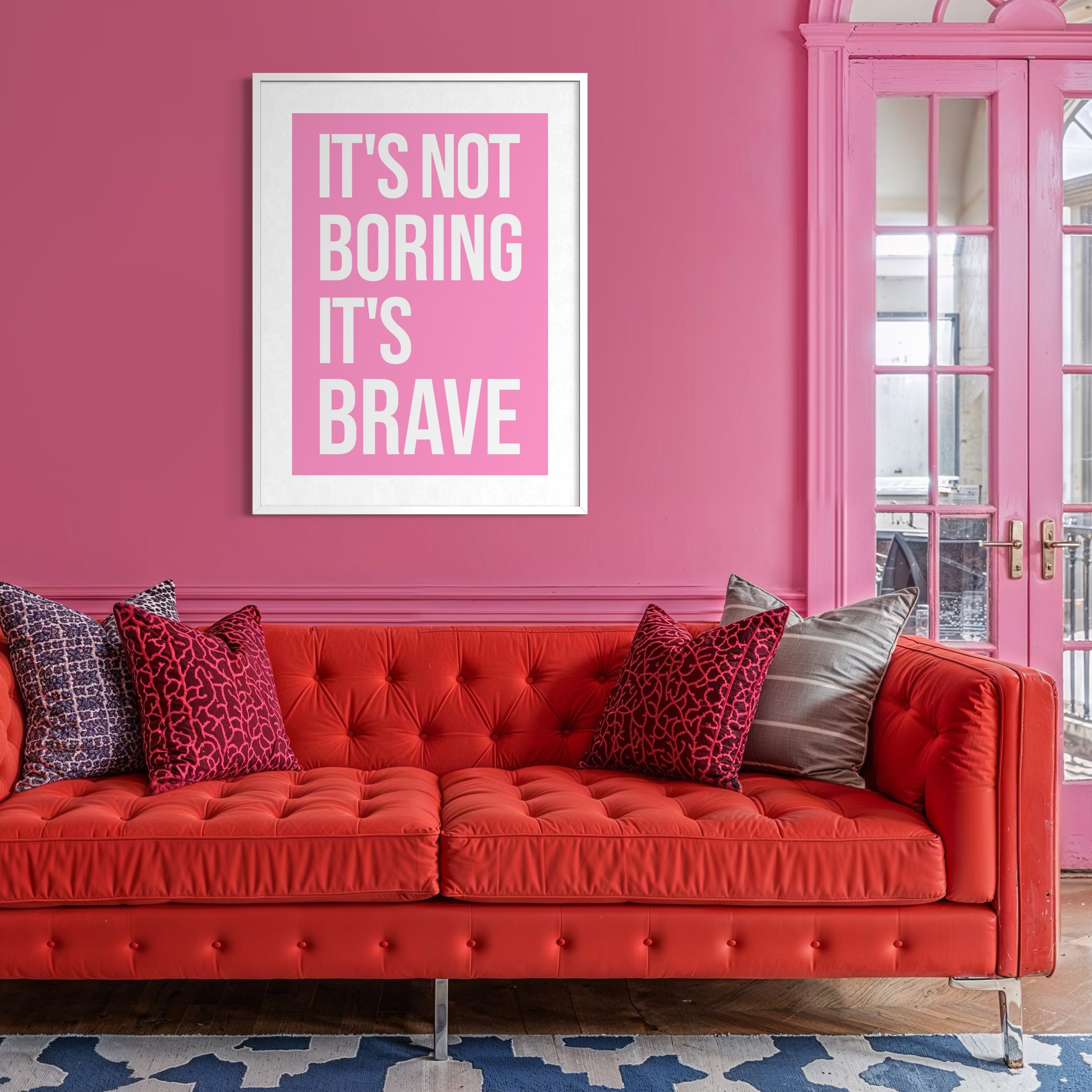 It's Not Boring It's Brave - Pink - Framed