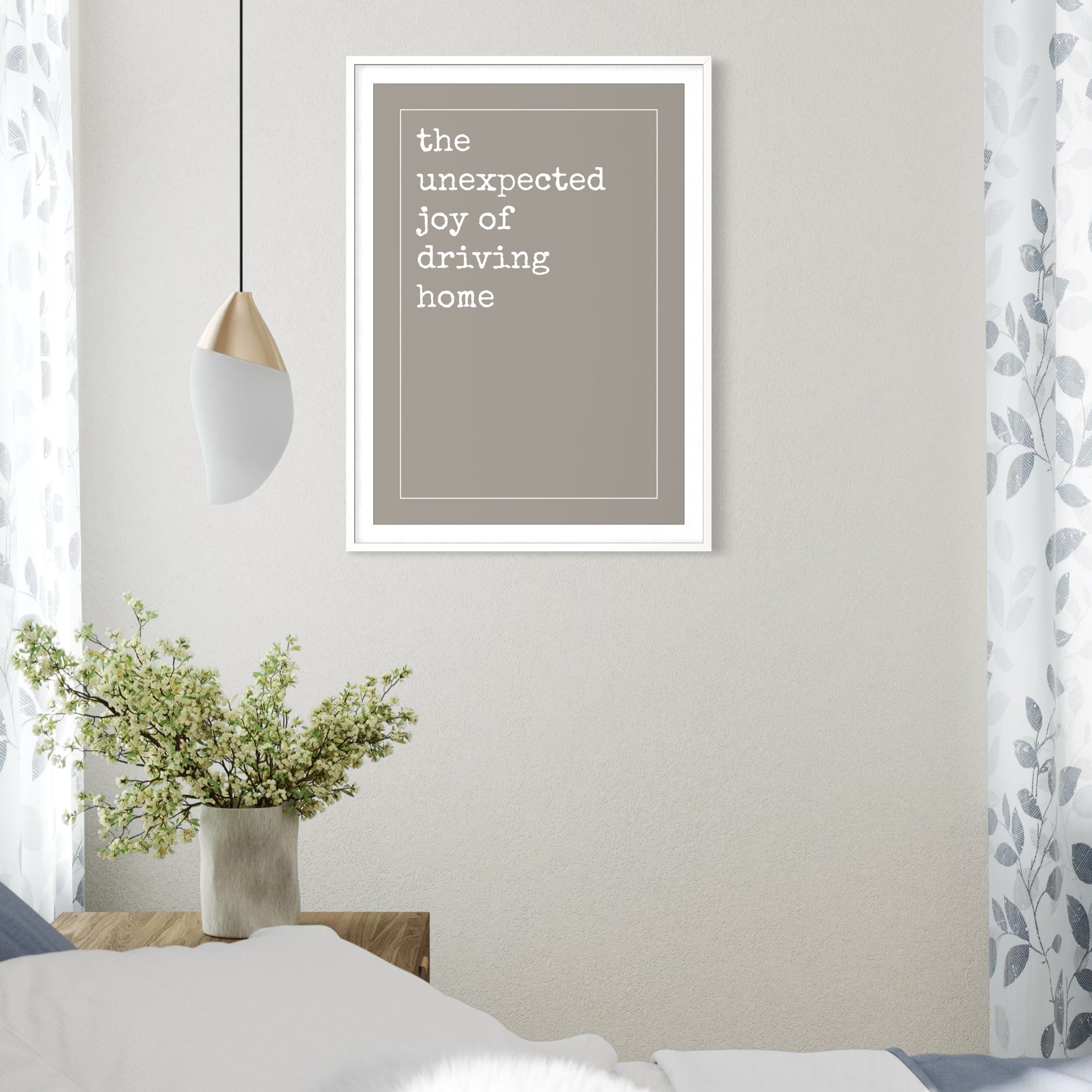 Unexpected Joy of Driving Home - Taupe - Framed